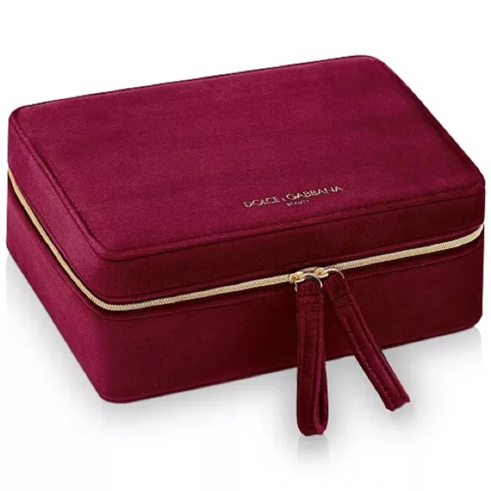 Dolce & Gabbana Burgundy Velvet Cosmetic Makeup Jewelry Vanity Beauty Train Case